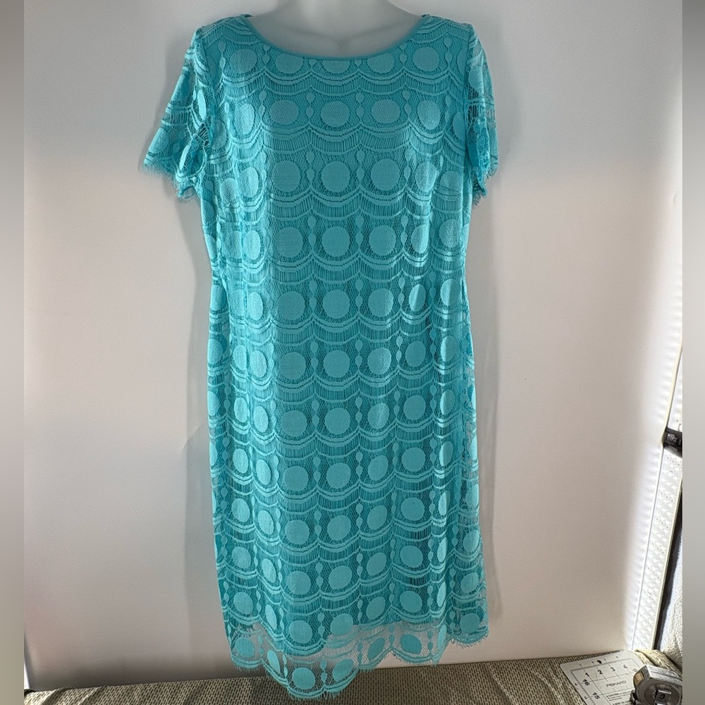 Karl Lagerfeld Paris Turquoise Scallop Hem Lace Sheath Dress Size 10